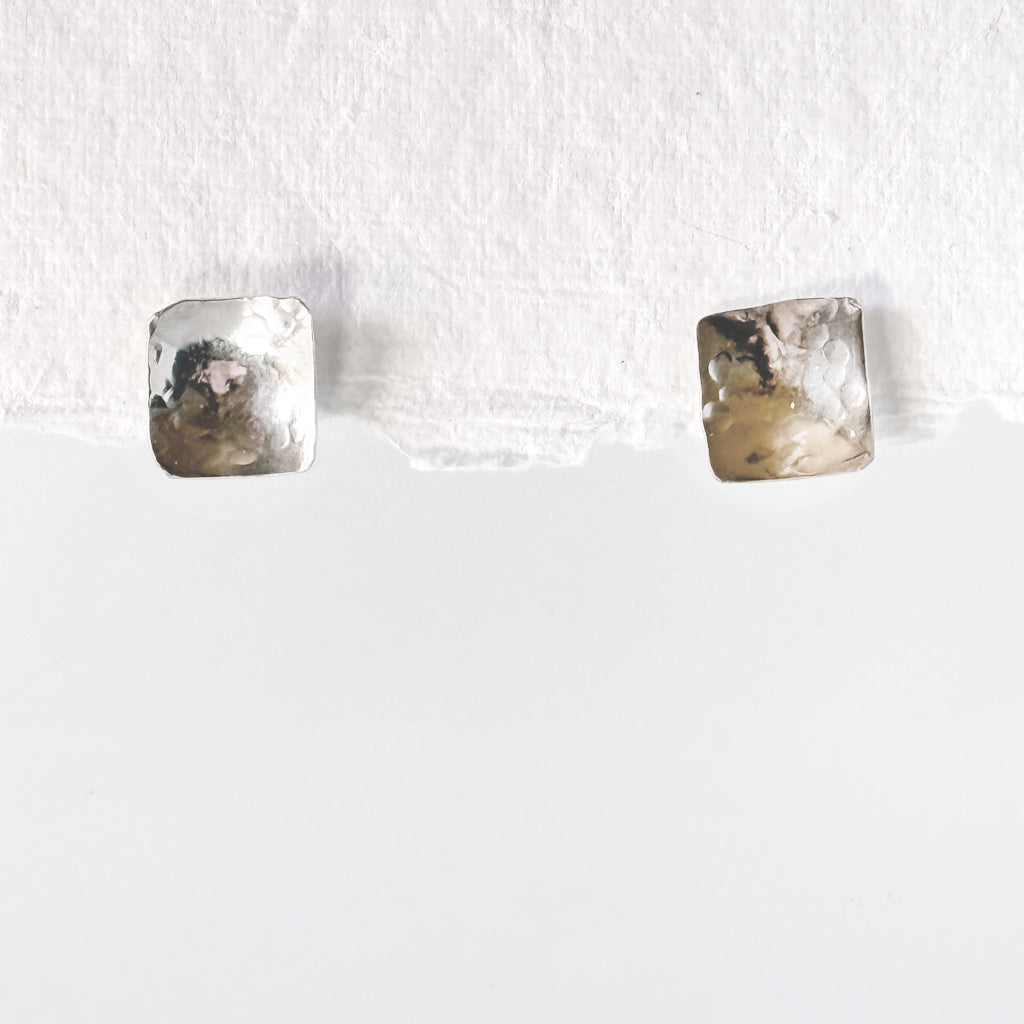 Silver Curved Square Earrings