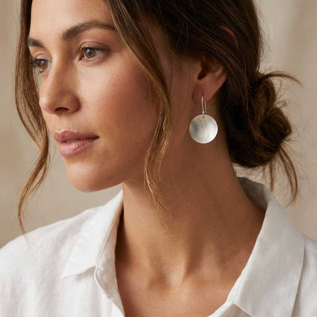 Silver Curved Disc Earrings