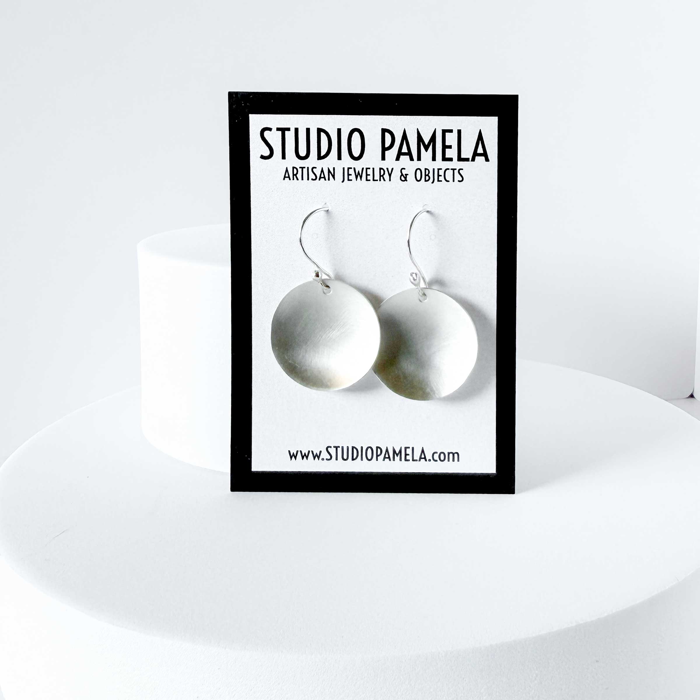 Silver Curved Disc Earrings