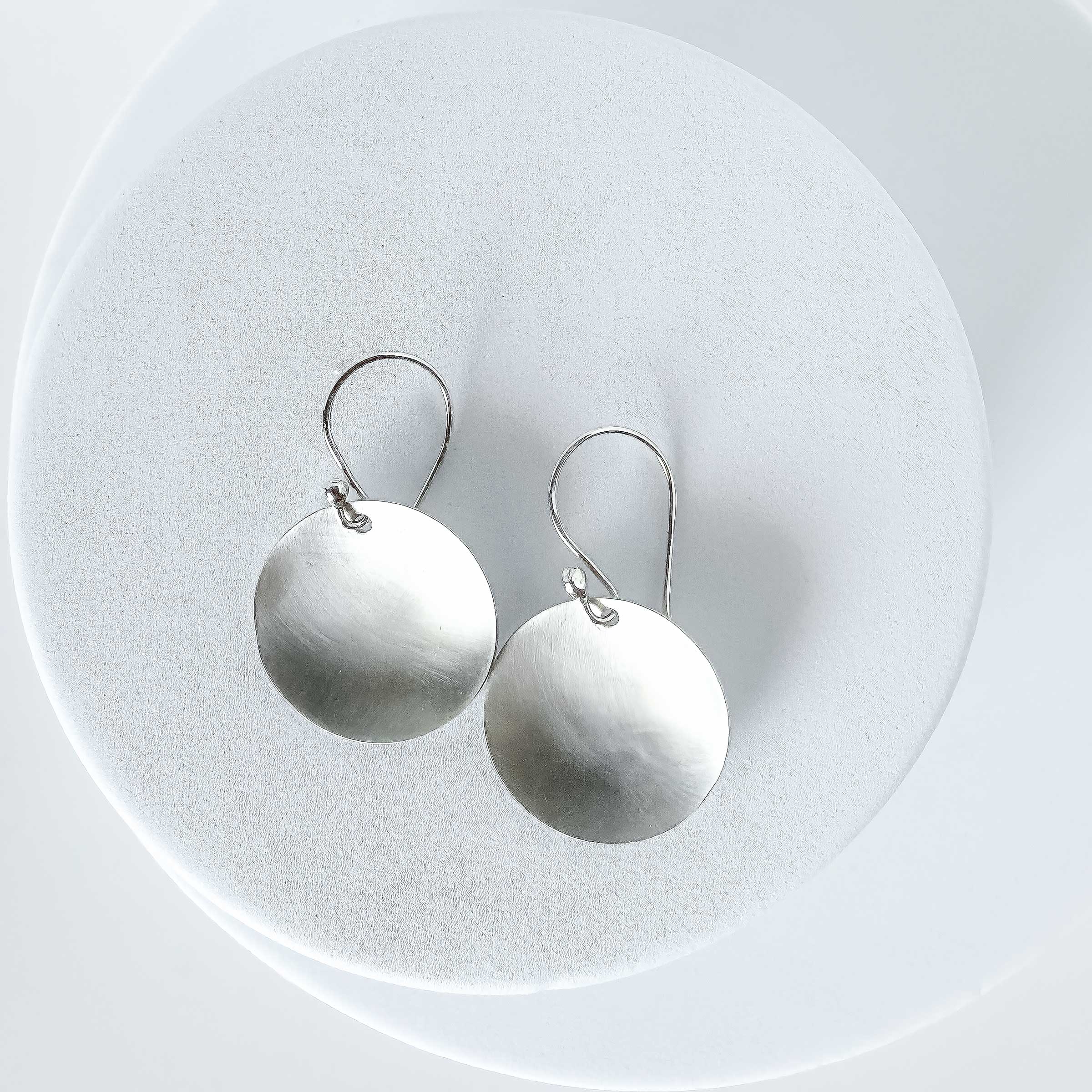 Silver Curved Disc Earrings