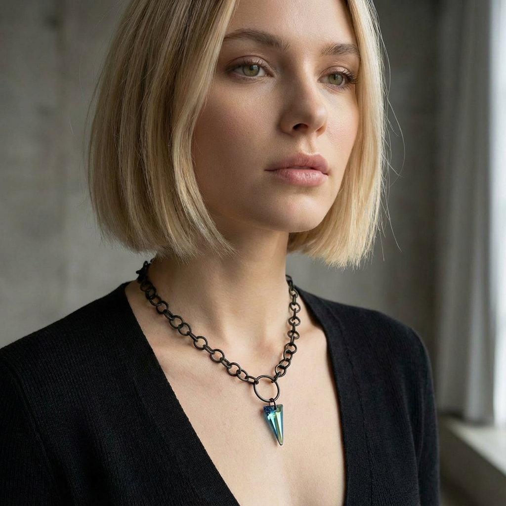 Swarovski Crystal & Black Steel Necklace