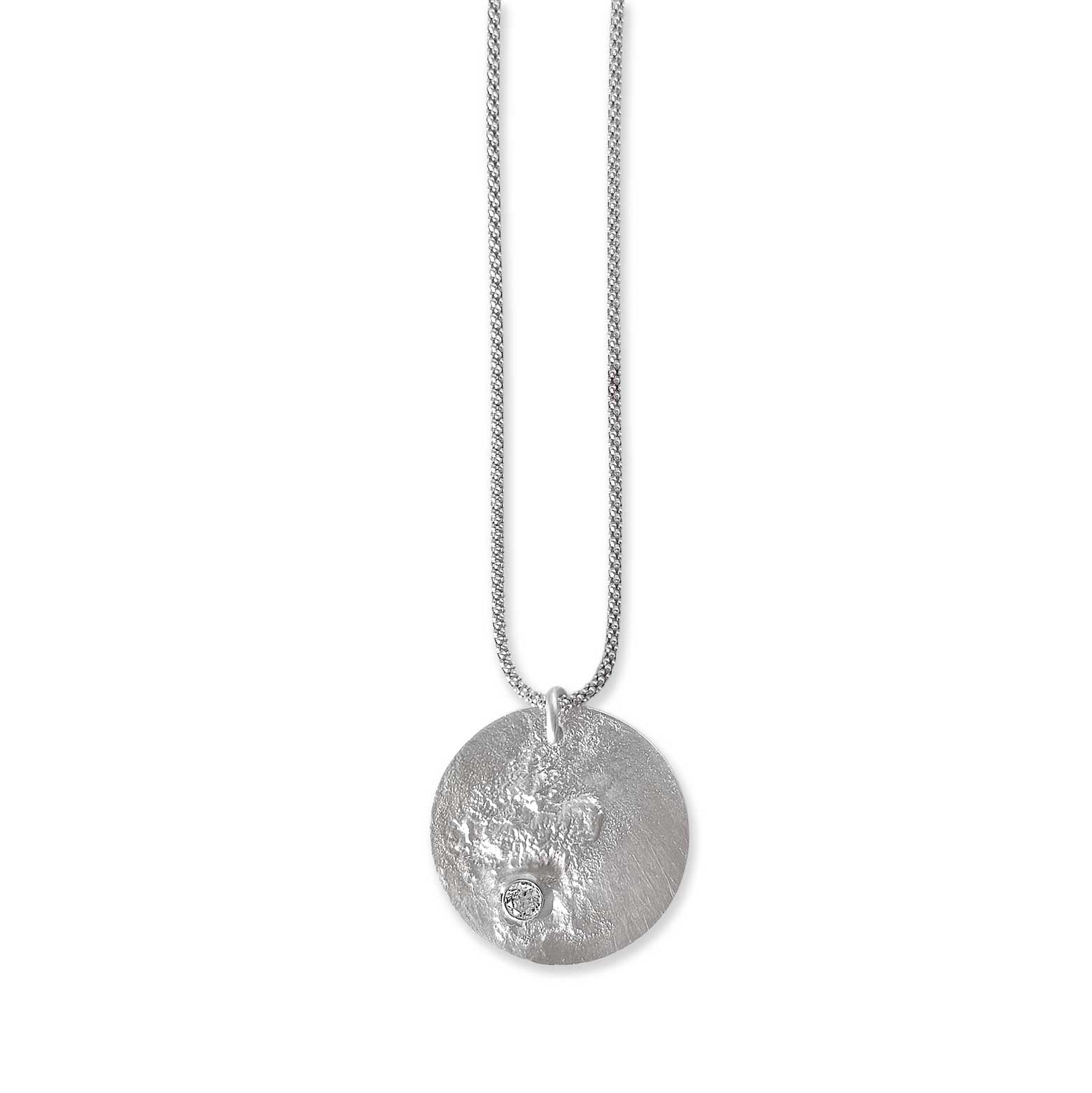 Reticulated Silver & White Topaz Round Necklace
