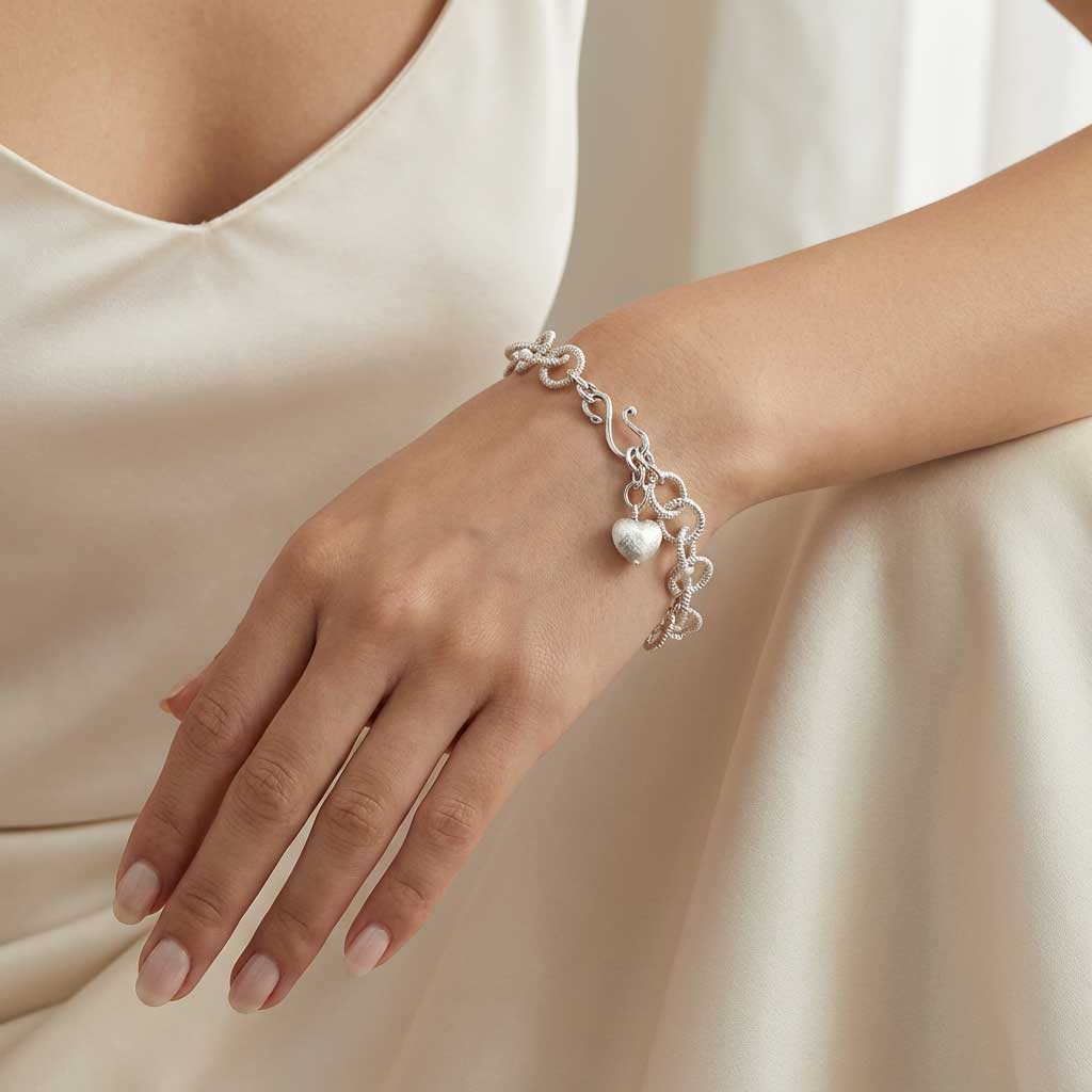 Chunky Silver Bracelet with Heart