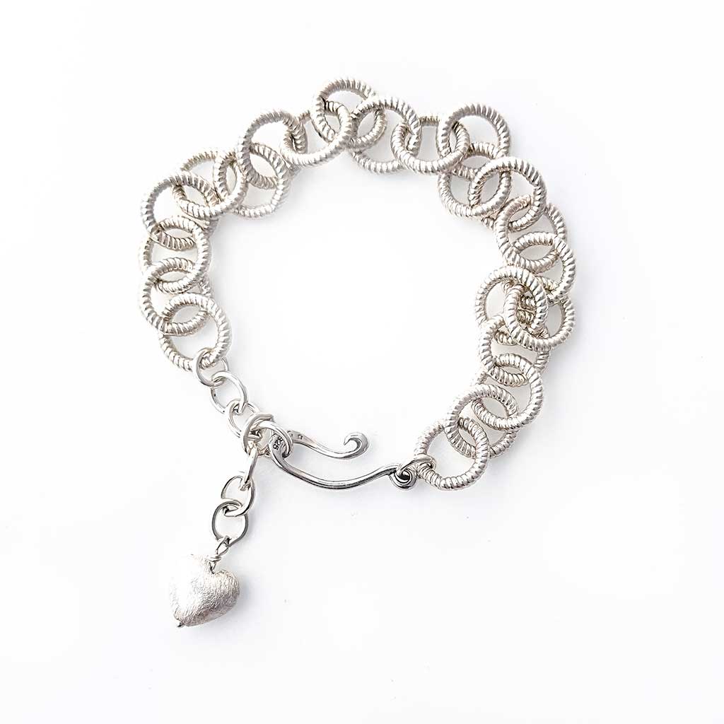 Chunky Silver Bracelet with Heart