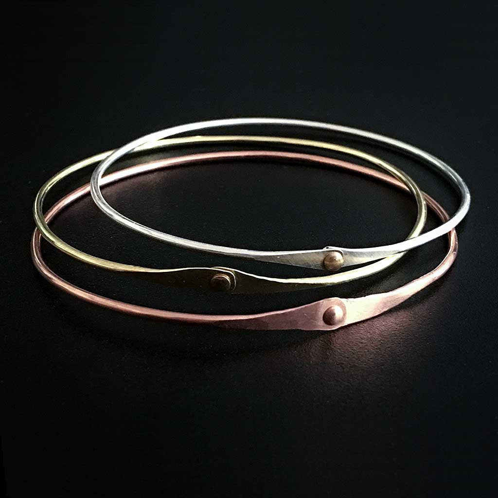 Set of 3 Riveted Bangles - Multi-Metals