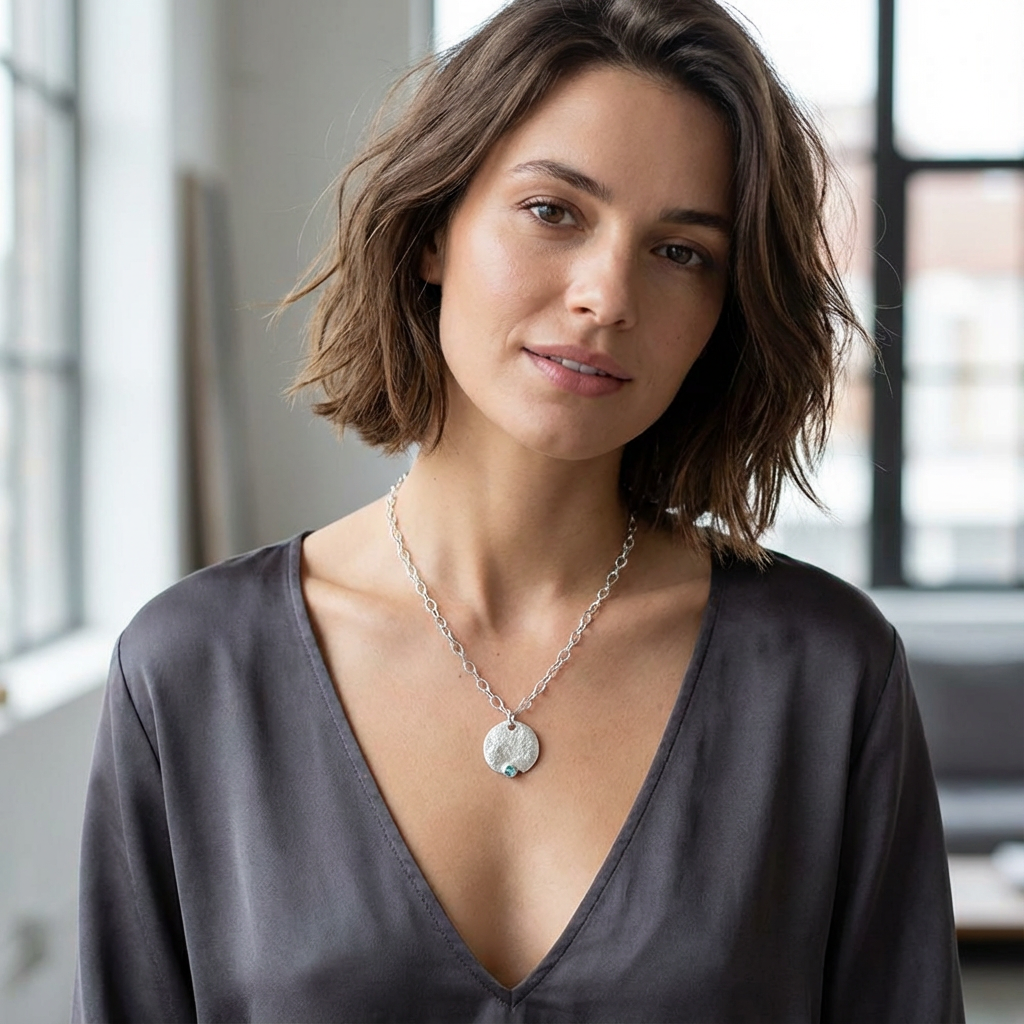 Reticulated Silver & Blue Topaz Necklace