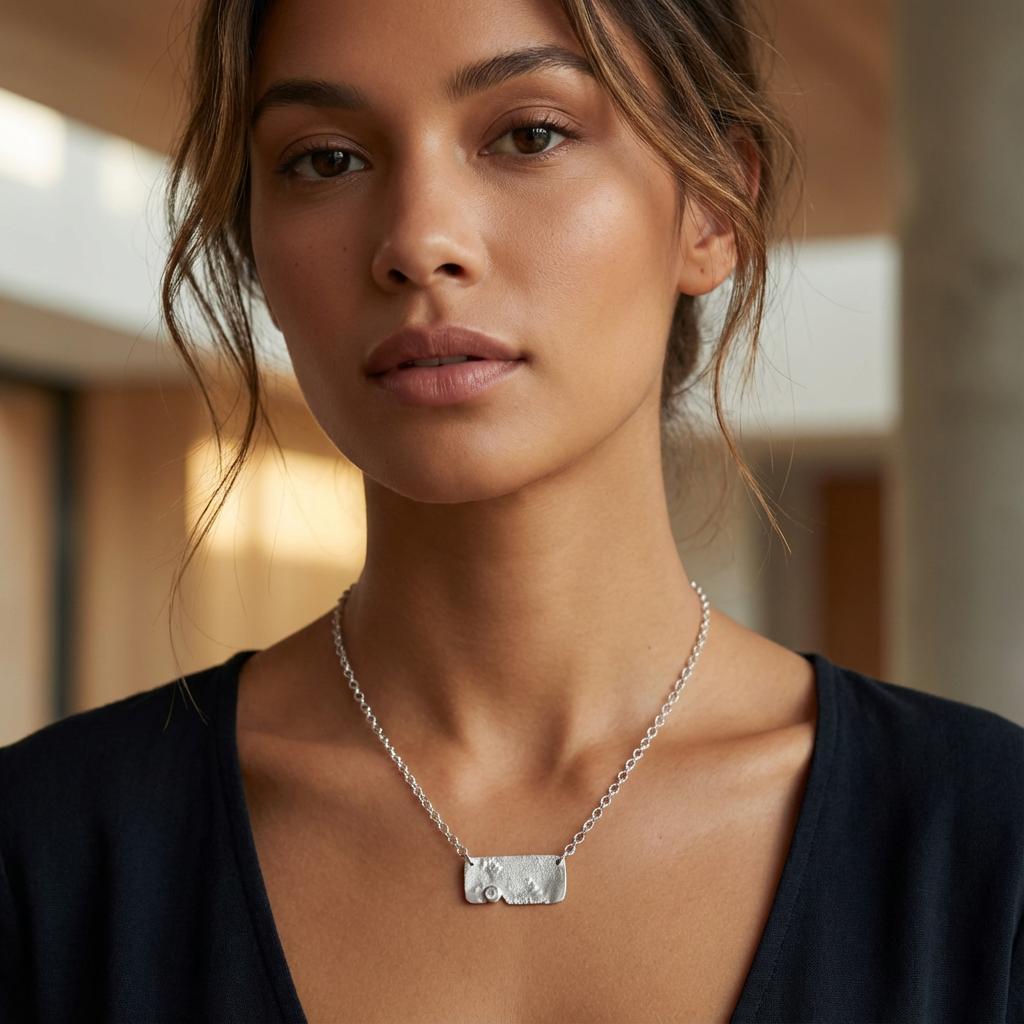 Reticulated Silver & White Topaz Necklace
