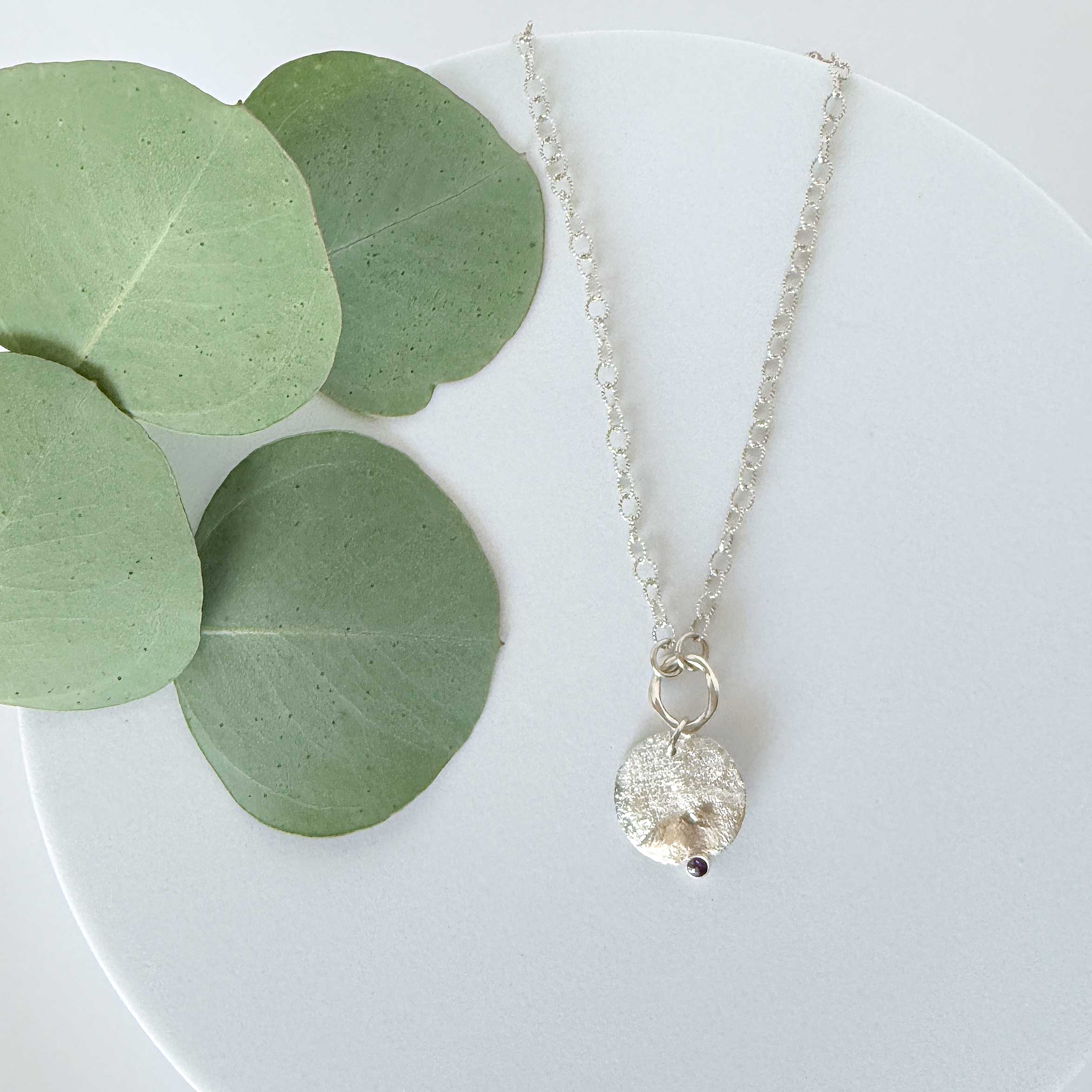Reticulated Silver & Violet Stone Necklace