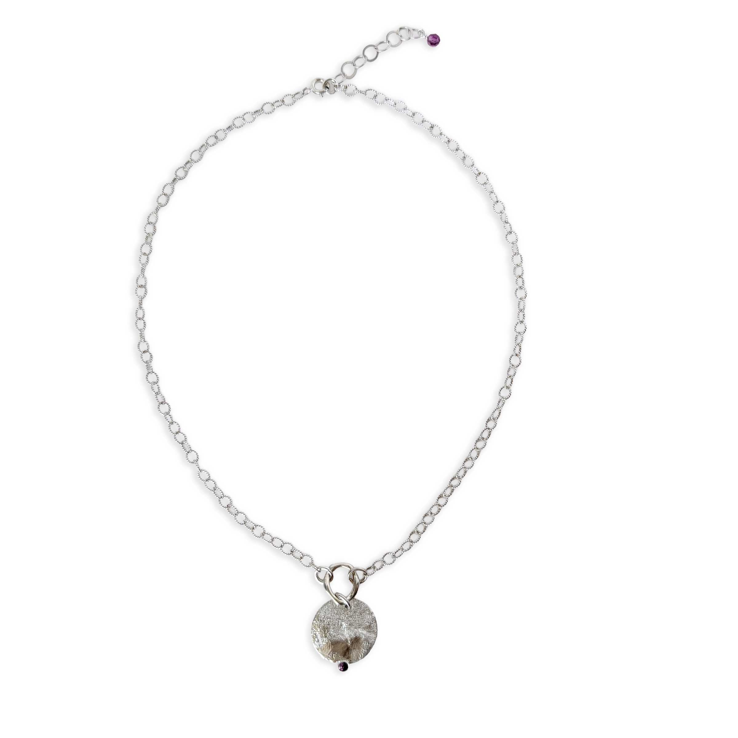 Reticulated Silver & Violet Stone Necklace
