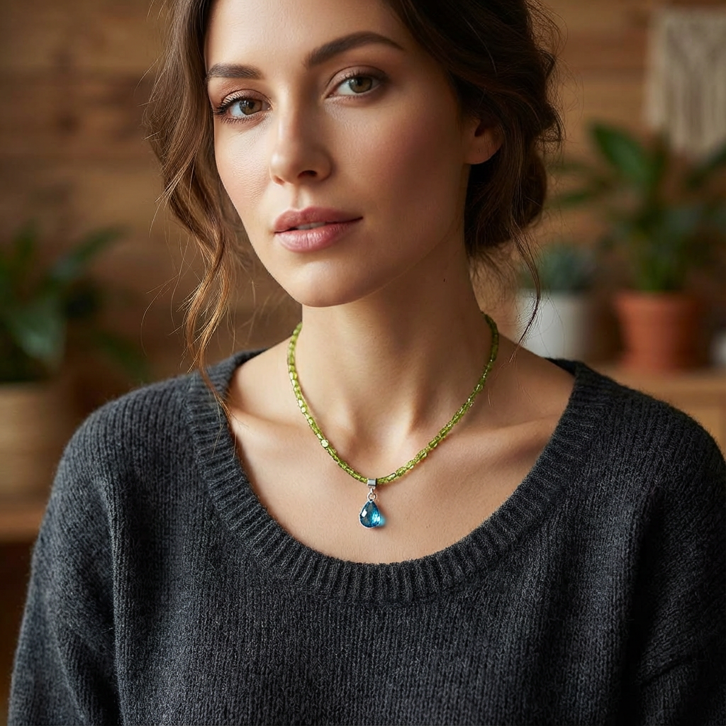 Peridot and Capri Sea Blue Necklace