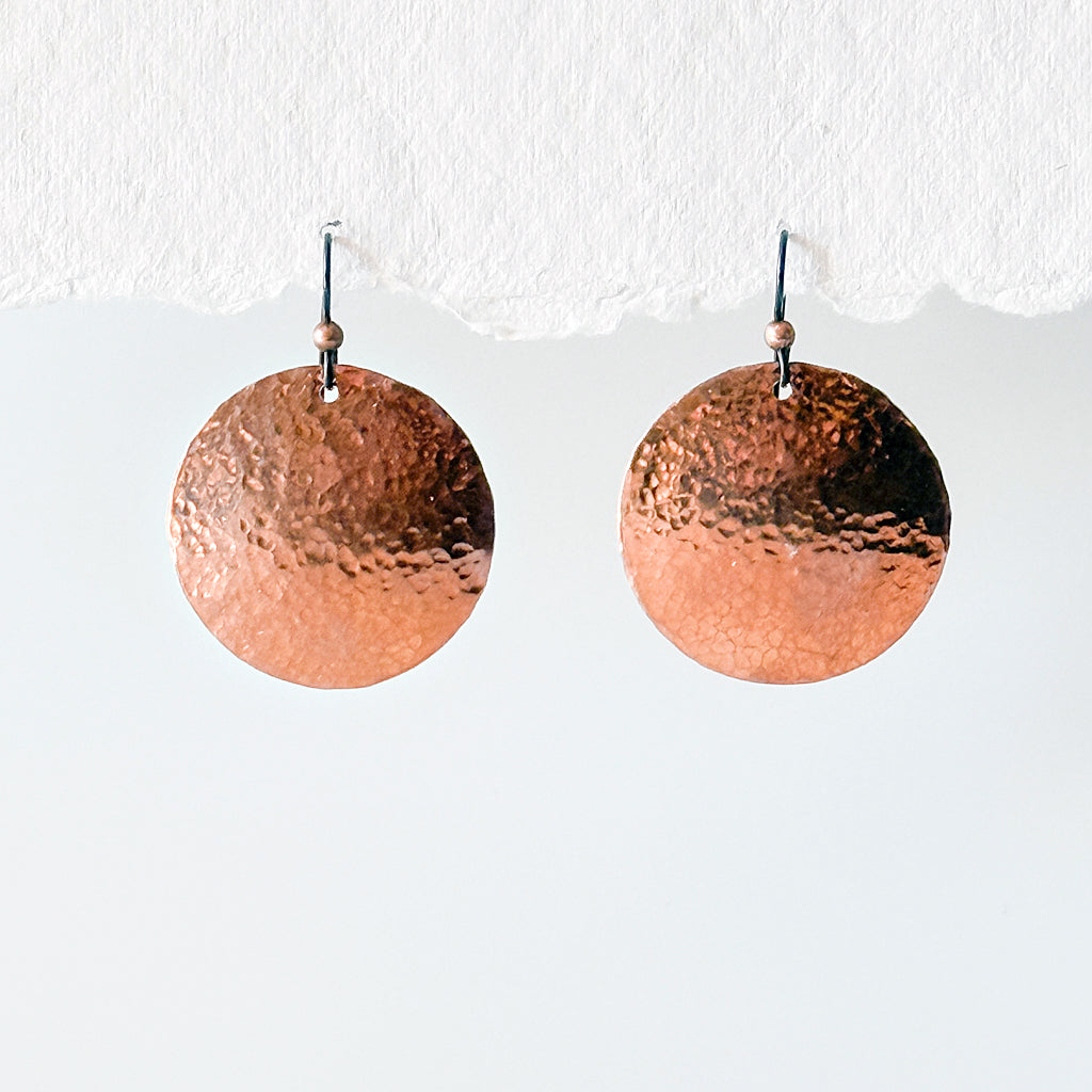 Hammered Copper Disk Earrings Large