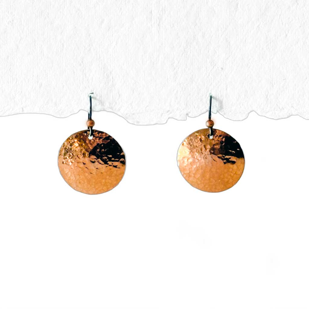 Hammered Copper Disk Earrings Small