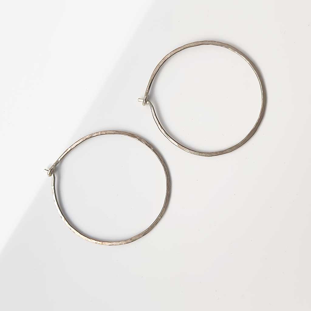 Silver Hammered Hoop Earrings