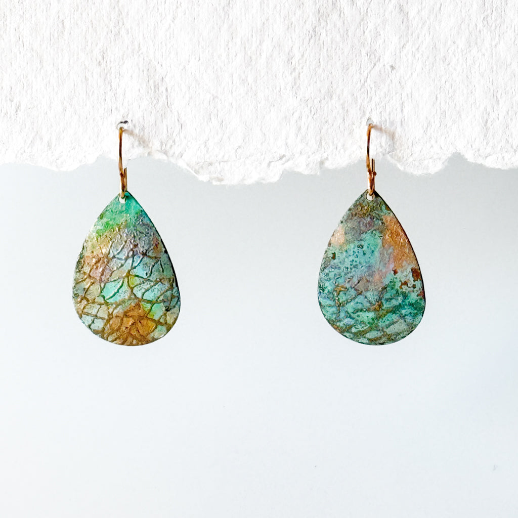 Teardrop Turquoise & Gold Patina Earrings