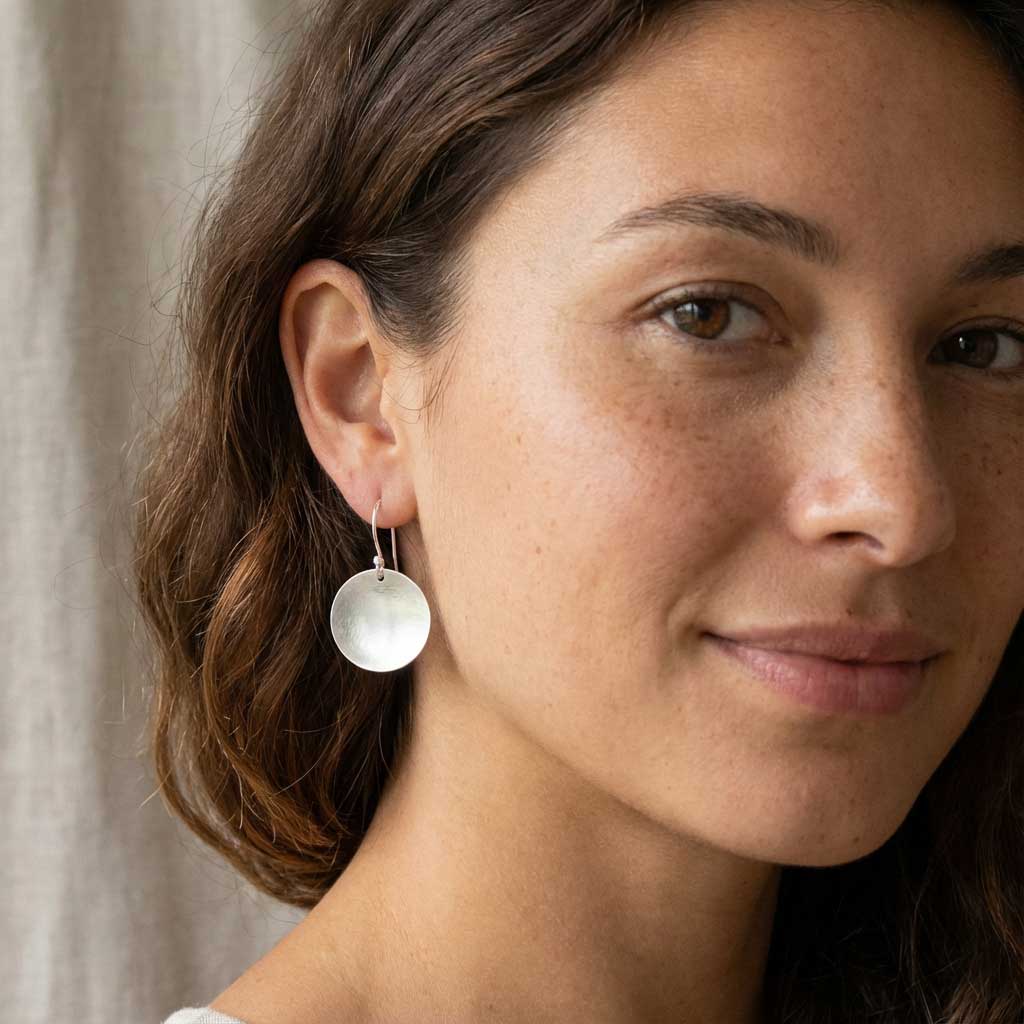 Silver Curved Disc Earrings