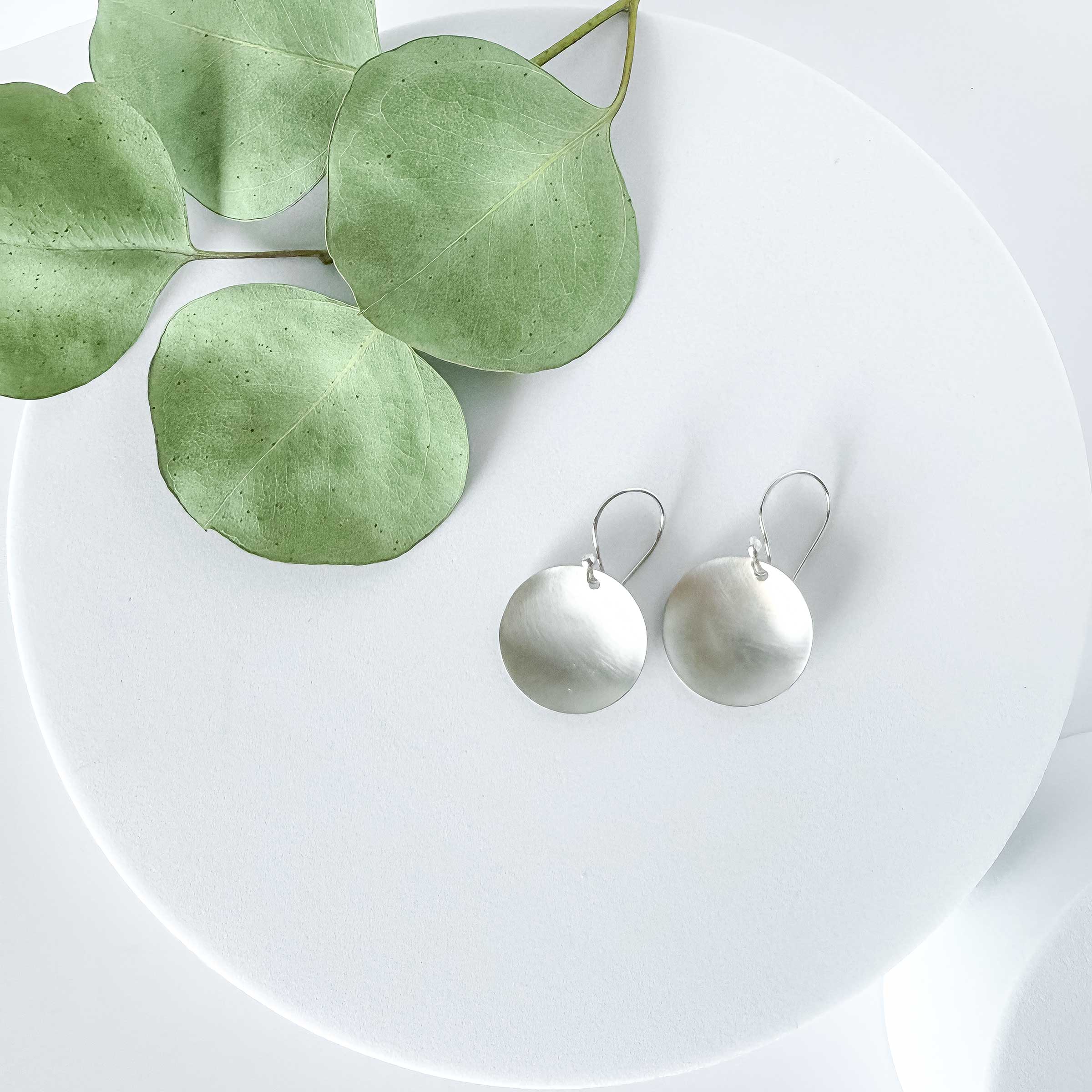 Silver Curved Disc Earrings
