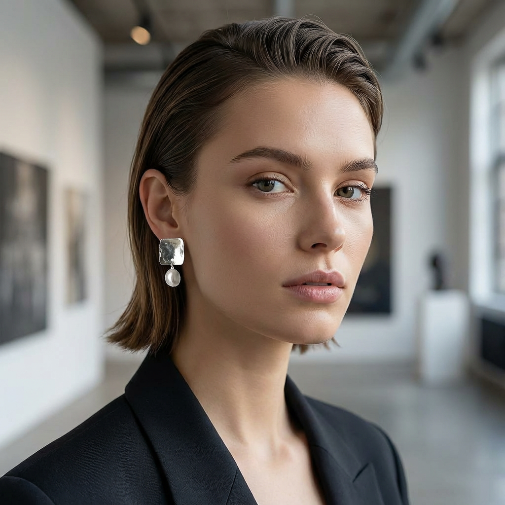 Silver & Pearl Square Earrings