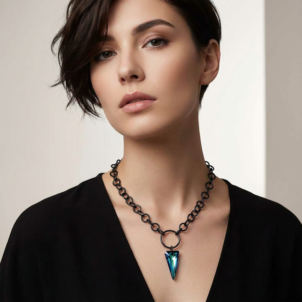 Swarovski Crystal & Black Steel Necklace