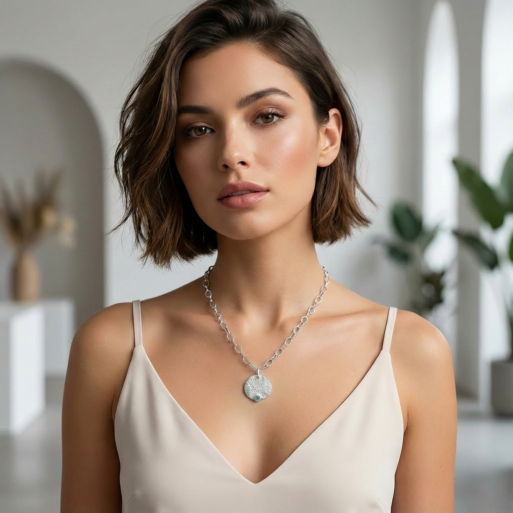 Reticulated Silver & Blue Topaz Necklace