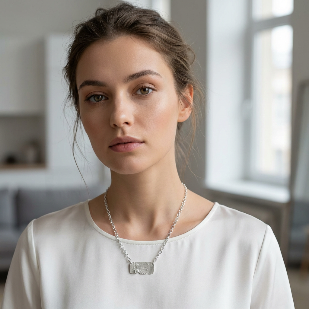 Reticulated Silver & White Topaz Necklace