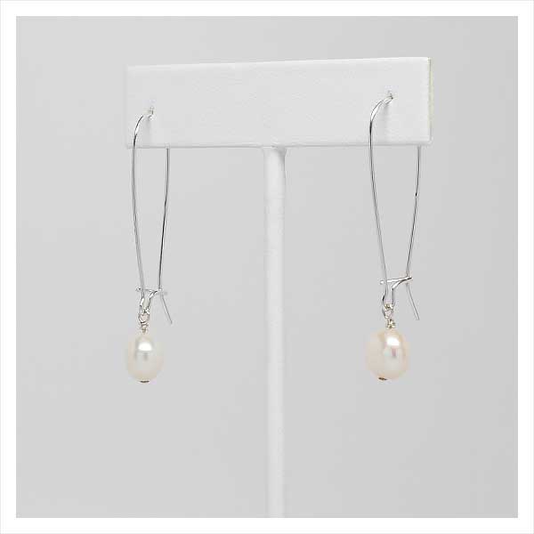 White Pearls on Silver Kidney Wire Earrings